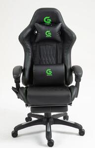 RESIGILAT- Scaun gaming, Masaj in 7 puncte, Boxe Bluetooth, funcție șezlong, 90-155 grade, suport picioare, PU, Negru/cusatura verde