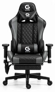 Scaun gaming, Masaj in 7 puncte, Boxe Bluetooth, funcție șezlong, 90-180 grade, suport picioare, sezut benzi elastice sustinere suplimentara, PU, Negru/Gri