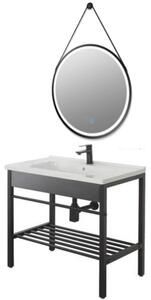 Set mobilier de baie Feridras Black cu oglinda cu LED
