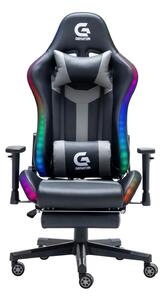 RESIGILAT- Scaun gaming, sistem iluminare bandă LED RGB, boxe bluetooth, masaj în perna lombara, funcție șezlong, 90-180 grade, suport picioare, SIG GS 024, Negru/Gri