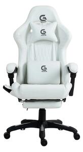 RESIGILAT- Scaun gaming, Masaj in 7 puncte, Boxe Bluetooth, funcție șezlong, 90-155 grade, suport picioare, PU, Alb