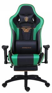 RESIGILAT- DOWINX Scaun gaming, ergonomic, pernă lombară cu masaj, suport pentru picioare, piele PU matlasata, respirabila, cotiere 4D, rezistent 150 kg, Negru/Verde