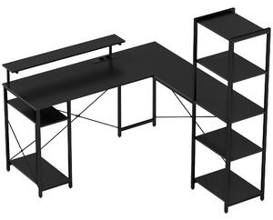 HOMCOM Birou de colț pentru computer cu prize electrice și suport dublu pentru monitor, 137x140 cm, negru | Aosom Romania