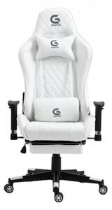 Scaun gaming, masaj in perna lombara, sezut benzi elastice sustinere suplimentara, cotiere 3D, suport picioare, funcție sezlong, 90-180 grade, Alb