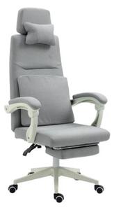Scaun ergonomic de birou, suport picioare, perne lombara si cervicala detasabile, Material textil, Gri deschis
