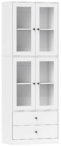 HOMCOM Vitrină Înaltă de Bucătărie 170 cm, 4 Uși din Sticlă, 2 Sertare, Polițe Reglabile, pentru Dining și Living, Alb | Aosom Romania
