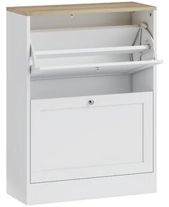 HOMCOM Pantofar Slim cu 2 Uși Rabatabile, Rafturi Reglabile și Detașabile, pentru 8-12 Perechi, 60x23,5x80 cm, Alb | Aosom Romania