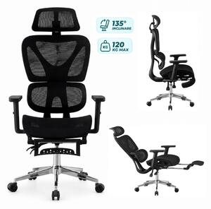RIGACHAIR Scaun ergonomic, cotiere 2D, tetiera 2D, recliner 155°, suport picioare, Full Mesh, Negru