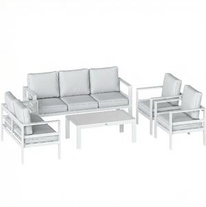 Outsunny Mobilier de Grădină din Aluminiu cu Canapea 3 Locuri, 2 Fotolii și Masă pentru Exterior, Alb | Aosom Romania