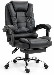 HOMEREST Scaun directorial, masaj in suportul lombar, suport picioare, PU, Negru