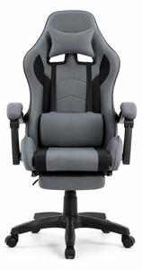 Scaun gaming, masaj în perna lombară, suport picioare, textil, Gri
