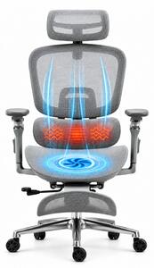 VIGOCHAIR ULTRA PRO VENT Scaun ergonomic, suport lombar cu masaj si incalzire, sezut cu ventilatie, sezut translatie, spatar reglare verticala, cotiere 6D, suport picioare, Full Mesh, Gri