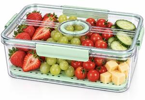 Organizator frigider Pufo cu baza perforata si capac cu glisor, 32.5 x 22.5 x 11 cm – cutie pentru depozitarea fructelor, legumelor si alimentelor, verde