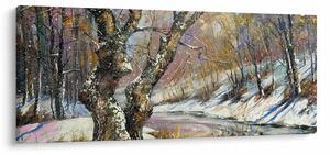 Tablou cu peisaj de iarnă pictat (120x50 cm)