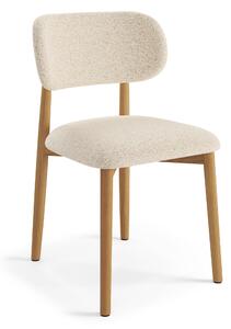 MAZZONI EXPORT ALMO Crem (material Monza 90)/cadru stejar lăcuit - SCAUN DIN LEMN BOUCLÉ PENTRU SALON SUFRAGERIE BUCĂTĂRIE RETRO