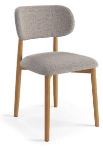 MAZZONI EXPORT ALMO Bej Latte (material Monza 60)/cadru stejar lăcuit - SCAUN DIN LEMN BOUCLÉ PENTRU SALON SUFRAGERIE BUCĂTĂRIE RETRO