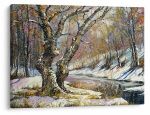Tablou cu peisaj de iarnă pictat (70x50 cm)