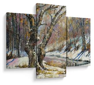 Tablou cu peisaj de iarnă pictat (90x60 cm)