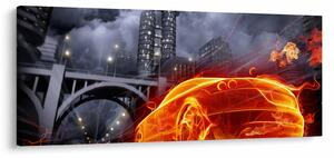 Tablou cu mașina în flăcărată (120x50 cm)
