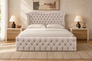 Pat tapițat Chesterfield Avella 140×200 cm, crem, cu ladă de depozitare