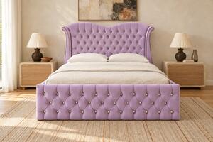 Pat tapițat Chesterfield Avella 140×200 cm, lila, cu ladă de depozitare