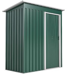Outsunny Magazie de Grădină pentru Scule din Oțel Galvanizat cu Acoperiș Înclinat și Ușă Culisantă, 163x89x182 cm, Verde | Aosom Romania