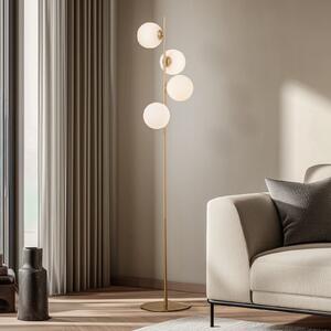 Lucande Lampadar Isandro, opal/auriu, 4 becuri, sticlă/metal, Auriu / Alamă, Camera de zi / sufragerie, Metal, Modern