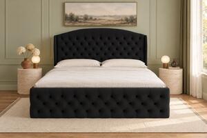 Pat tapițat Lunara Deluxe 120×200 cm, negru, cu ladă de depozitare