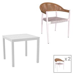 Set de 3 buc masa si scaune de gradina Kliton-Elation aluminiu alb 80x80x74 cm