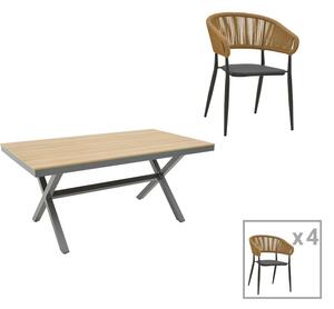 Set de 5 buc masa si scaune de gradina Raven Thorio aluminiu antracit si placaj nuanta naturala 160x90x75 cm