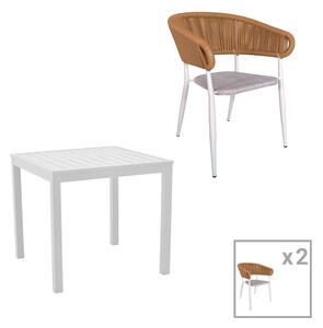 Set de 3 buc masa si scaune de gradina Kliton-Raven aluminiu alb 80x80x74 cm