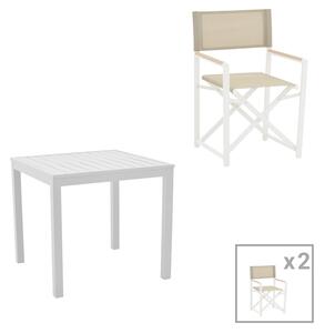Set de 3 buc masa si scaune de gradina Kliton-Mabu set de 3 aluminiu alb 80x80x74 cm