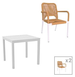 Set de 3 buc masa si scaune de gradina Kliton-Norture aluminiu alb 80x80x74 cm