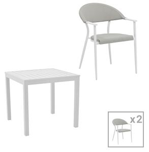 Set de 3 buc masa si scaune de gradina Kliton Pino din aluminiu alb 80x80x74 cm