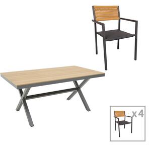 Set de 5 buc masa si scaune de gradina Thorio Savor aluminiu antracit si placaj nuanta naturala 160x90x75 cm