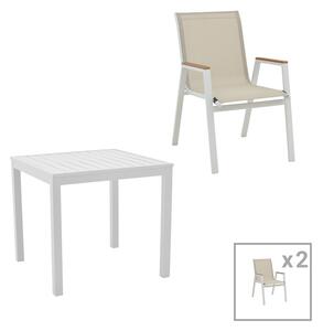 Set de 3 buc masa si scaune de gradina Kliton-Azelie aluminiu alb 80x80x74 cm