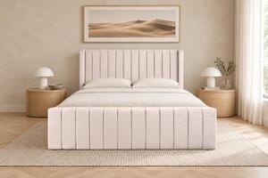 Pat tapițat din catifea Aurelia Simple 120×200 cm, crem, cu ladă de depozitare