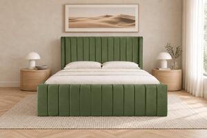 Pat tapițat din catifea Aurelia Simple 120×200 cm, kaki, cu ladă de depozitare