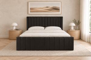 Pat tapițat din catifea Aurelia Simple 120×200 cm, negru, cu ladă de depozitare