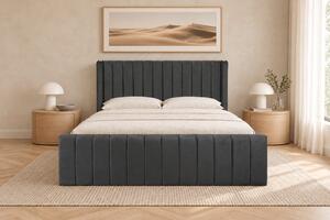 Pat tapițat din catifea Aurelia Simple 120×200 cm, gri închis, cu ladă de depozitare