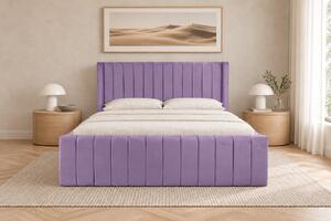 Pat tapițat din catifea Aurelia Simple 120×200 cm, lila, cu ladă de depozitare