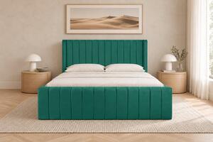 Pat tapițat din catifea Aurelia Simple 120×200 cm, verde, cu ladă de depozitare