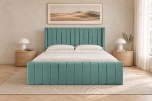 Pat tapițat din catifea Aurelia Simple 120×200 cm, verde marin, cu ladă de depozitare