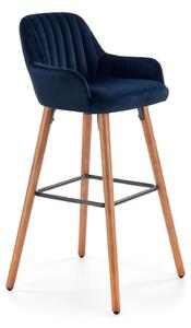 Scaun bar H93, albastru - Bluvel 86/nuc, stofa/lemn, 47x49x98 cm