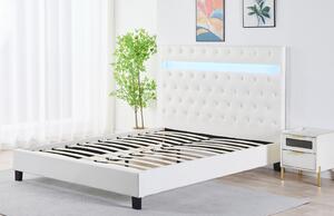 Pat Tapitat Catifea cu Iluminare LED, Somiera si Saltea Inclusa , Alb 160x200 cm Cod FB-18