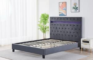 Pat Tapitat Catifea cu Iluminare LED, Somiera si Saltea Inclusa , Gri 160x200 cm Cod FB-18