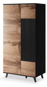 Dulap RANDOM, stejar wotan/negru, PAL furniruit, cu 2 usi, 90x55x182 c