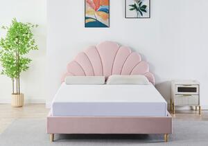 Pat Tapitat Catifea Roz 140x200 cm cu Somiera si Saltea Inclusa , Cod LB-50 Design Elegant si Confort Maxim