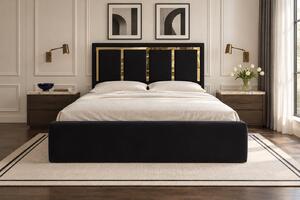Pat tapițat din catifea Nivora 120×200 cm, negru, cu ladă de depozitare