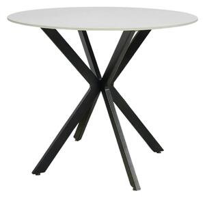 Masa TALIA, alb cu efect de marmura/negru mat, ceramica/metal, 90x90x7